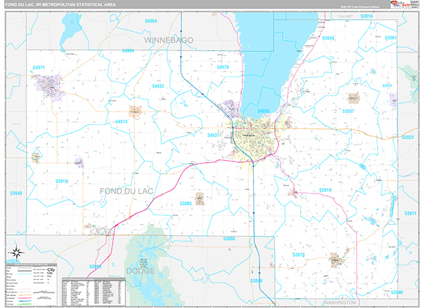 Fond du Lac, WI Metro Area Wall Map